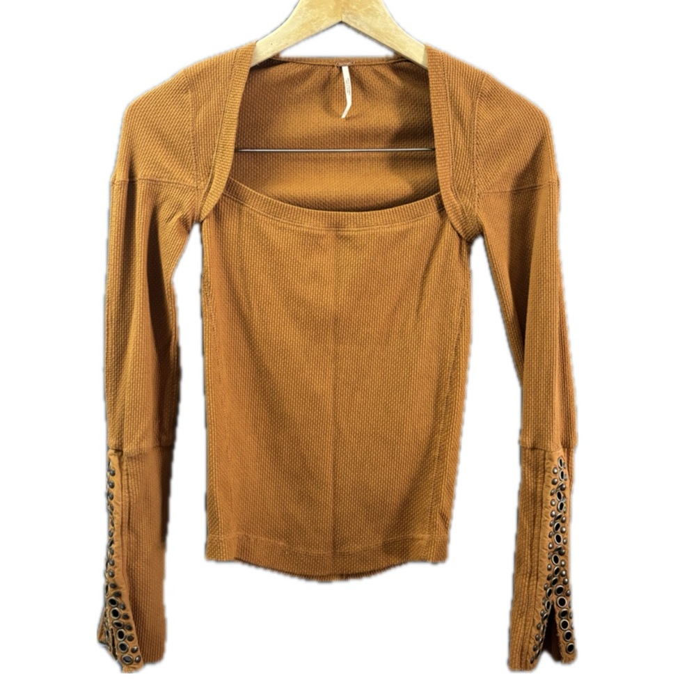 Free People Burnt Orange Top Eyelet Detailed Long sleeves Ladies XS Boho chic